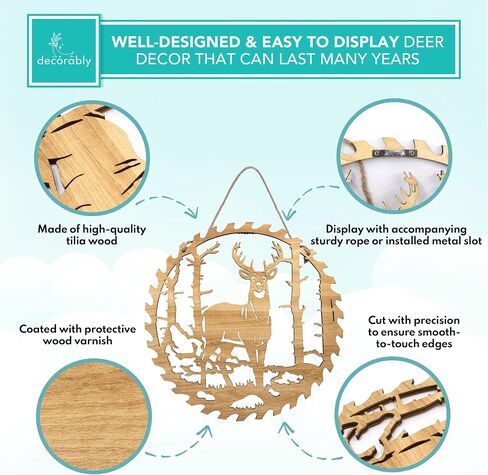 Decorably Wooden Deer Decor - 12in Deer Wall Art, Deer Wall Decor, Deer Pictures Wall Decor, Deer Decorations for Home Deer Art Wall Decor Deer Decor for Bedroom, Hunting Decor for Men, Wildlife Decor in Saudi Arabia