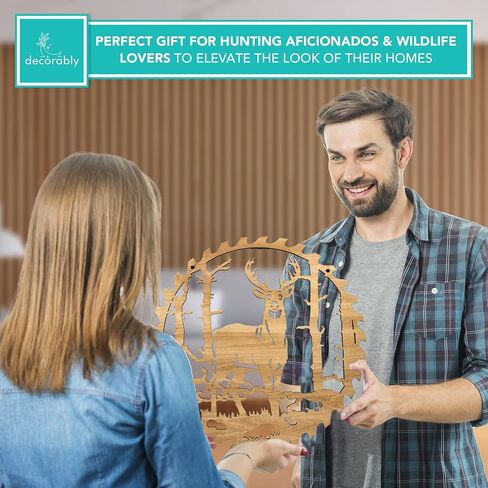Decorably Wooden Deer Decor - 12in Deer Wall Art, Deer Wall Decor, Deer Pictures Wall Decor, Deer Decorations for Home Deer Art Wall Decor Deer Decor for Bedroom, Hunting Decor for Men, Wildlife Decor in Saudi Arabia