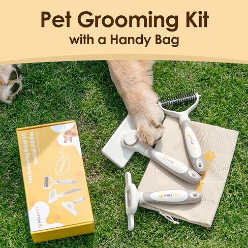 Professional Deshedding Dog Brush Grooming Kits, for Long-Haired Dogs and Cats - Dog Deshedding Brush and Slicker Brush Set 3 in 1 Gift Box for Long Hair Pets like Golden Retriever in Kuwait