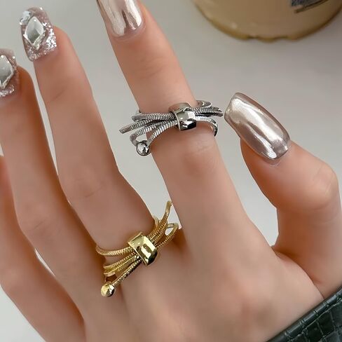 خواتم قابلة للتكديس للنساء، حلقات زوجين قابلة للتعديل، سلسلة ثعبان، مجوهرات للنساء والفتيات هدية in Kuwait