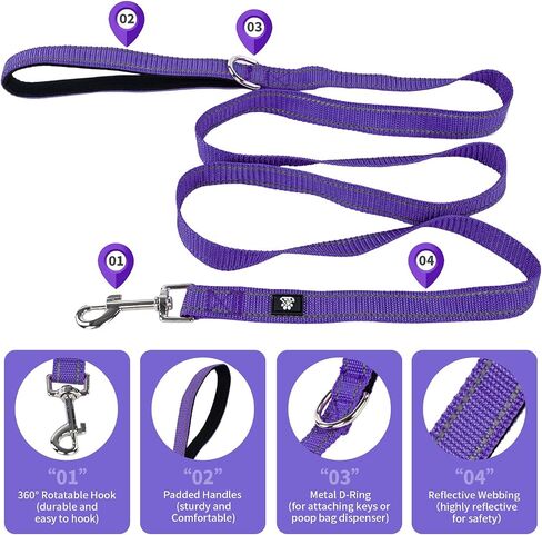 NESTROAD Heavy Duty Dog Leash with 2 Padded Handles,High Reflective Threads Rope Dog Leash with Poop Bag Holder for Small,Medium and Large Dogs Walking(5FT,Black) in Saudi Arabia