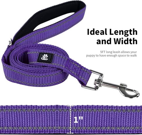 NESTROAD Heavy Duty Dog Leash with 2 Padded Handles,High Reflective Threads Rope Dog Leash with Poop Bag Holder for Small,Medium and Large Dogs Walking(5FT,Black) in Saudi Arabia
