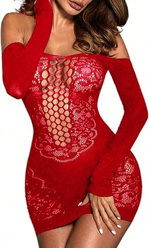 Fishnet Dress Women Sexy Lingerie Babydoll See Through Mini Teddy Dress Tube Chemise One Size Stripper Outfits in Saudi Arabia