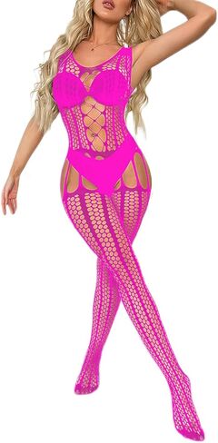 ملابس داخلية نسائية باللون الأحمر الوردي من شبكة صيد السمك، قميص بيبي دول، ملابس داخلية مثيرة مع جوارب، ملابس رقص غريبة in Kuwait