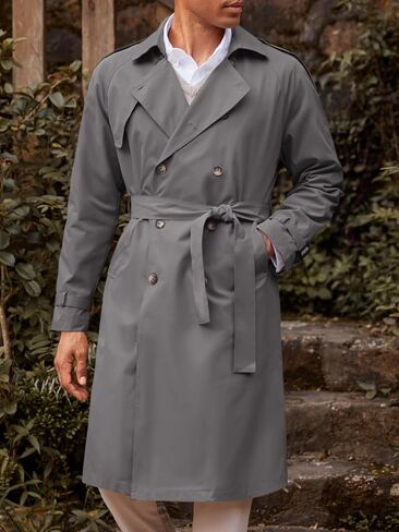 Runcati Mens Trench Coat Double Breasted Long Jacket Casual Windbreaker Notched Lapel Belted Overcoat in Saudi Arabia