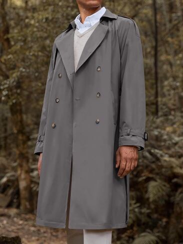Runcati Mens Trench Coat Double Breasted Long Jacket Casual Windbreaker Notched Lapel Belted Overcoat in Saudi Arabia