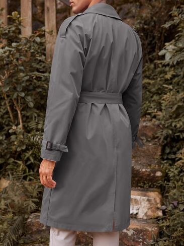 Runcati Mens Trench Coat Double Breasted Long Jacket Casual Windbreaker Notched Lapel Belted Overcoat in Saudi Arabia
