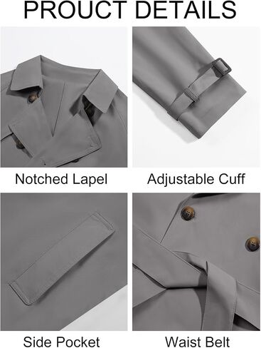 Runcati Mens Trench Coat Double Breasted Long Jacket Casual Windbreaker Notched Lapel Belted Overcoat in Saudi Arabia