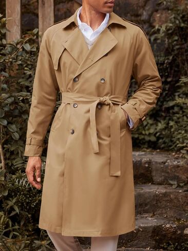 Runcati Mens Trench Coat Double Breasted Long Jacket Casual Windbreaker Notched Lapel Belted Overcoat in Saudi Arabia