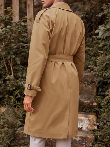 Runcati Mens Trench Coat Double Breasted Long Jacket Casual Windbreaker Notched Lapel Belted Overcoat in Saudi Arabia