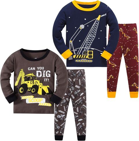 Pajamas for Boys Dinosaur Rocket Space 4-Piece PJs Long Sleeve Sets Sleepwear 2-12 Years in Saudi Arabia