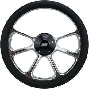 14" Billet Muscle Steering Wheel with Black Vinyl Wrap and Black SS Horn -5 Hole