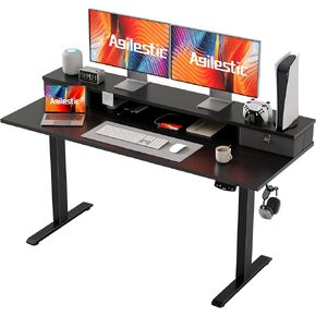 Electric Standing Desk with 2 Drawers, 48 x 24 Inches Height Adjustable Desk, 2 Fabric Drawers, Rustic Brown