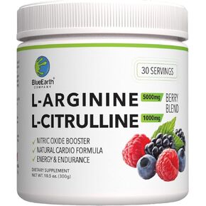 L-Arginine 5000mg + L-Citrulline 2000mg Complex Powder Supplement Drink Mix - Nitric Oxide Booster for Heart Health, Blood Flow & Energy - 30 Servings (Green Apple)