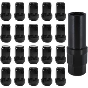 Car Wheel Lug Nuts, 20PCS Chrome Aftermarket Closed End Duplex 6 Spline Lugnut with 1 Key, Fuel Rim Lug Nut Lock Removal Socket Replacement Tool, 1/2-20 Universal for Vehicle, Trailer