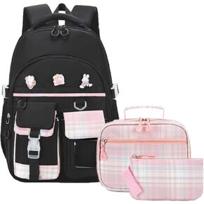 GeeWin School Backpack Set for Teen Girls, Girls Backpack with Insulated Lunch Bag & Pencil Pouch For Kids Elementary Primary Middle School, Cute Waterproof Student Bookbag Daypack (Light Purple)