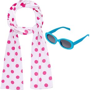 Novelty Long Polka Dot Scarf and Blue Sunglasses Glasses Cosplay Costumes Accessories for Women Halloween Dress Up Party