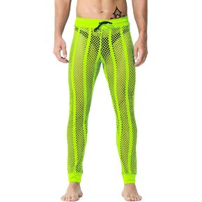 JINSHI Men's Fishnet Striped Lounge Pants Drawstring Lightweight Pyjama Trousers Legging Muscle UnderPants Swimwear