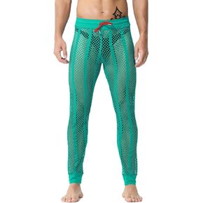 JINSHI Men's Fishnet Striped Lounge Pants Drawstring Lightweight Pyjama Trousers Legging Muscle UnderPants Swimwear in Kuwait