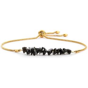 Natural Black Tourmaline Bracelet - Authentic Black Tourmaline Link Chain Tourmaline Bracelet, Stone Bracelet Healing Protection Energy Chakra Yoga Crystal Bracelet Jewelry Gift for Women