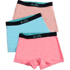 Girls' Boxer Briefs. 3-pack sampler Cotton, Modal and Nylon Mesh. Sensory-friendly. Full-coverage. Super soft. Tagless.