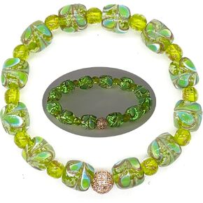 ARTSY Crafts Glow in the Dark Firefly Bead Bracelets, Handmade in USA Peacock Feather Firefly Glass Bracelets, Luminous Murano Glass Crystal Spiritual Healing Bracelet Bangle