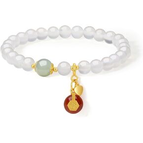 White Jade Bracelet for Women Green Jade Red Chalcedony Stone Beaded Stretch Bracelets Gemstone Beads Lucky Jewelry