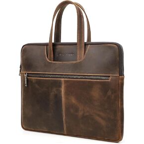Top Grain Leather 15.4" Slim Laptop Briefcase Handbag, Vintage Design with 5 Pockets, Handmade, Compatible with MacBook Pro/Air 13.3"/14.2"/15.4"/16" & other Laptop/Tablet, Coffee 15.4 Inch
