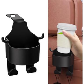 2 Pack Car Seat Back Water Cup Holder, Multifunctional Vehicle Storage Accessory, 360 Degree Rotating Design, Motorcycle Hanging Mount with Hook, Universal for Most Cars (Black)