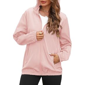 Avoogue Rain Jacket Women Lightweight Waterproof Raincoats Packable Travel Hiking Hooded Windbreaker with Pockets S-XXL