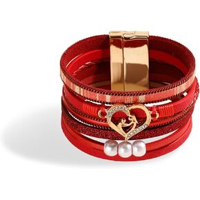 Long tiantian Bracelets for Women Trendy Heart Bangle Cuff Bracelets Boho Jewelry Leather Wrap Stackable Bracelets Gifts