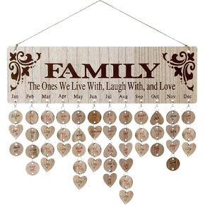 Family Birthday Board Wall Hanging-Family Birthday Calendar With Tags,Gifts For Mother Grandma Mother Parents,Wooden Family Calendar Birthday Reminder Calendar As Birthday Gifts And Home Décor