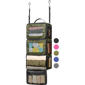 Hanging Shelves Packing Cubes for Travel, Collapsible Carry On Luggage Organizer, Portable Suitcase Organizer with 3-Shelf and mesh Pocket, Small, Black