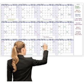 Large Dry Erase Calendar – Yearly Wall Calendar Dry Erase, 57.9" x 37", 12-Month Undated Calendar, Reusable Laminated with 15 Stickers - Purple