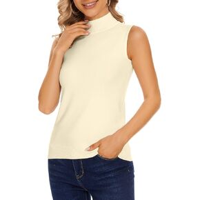 بلايز بدون أكمام برقبة وهمية للنساء، قمصان علوية محبوكة ناعمة ونحيفة in Kuwait