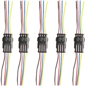 5 Kit 4 Pin Way Car Waterproof Electrical Connector Plug with Wire AWG Marine