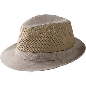 Mesh Fedora Sun Hats Short Brim Unisex Trilby Panama Jazz Beach Hat Summer UPF50+ Vintage 1920s Anti-UV Cap with Band