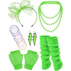 80S Fancy Dress Costume Accessories Headband Errings Fishnet Gloves Necklace Bracelt Leg Warmers Party Outfit Set