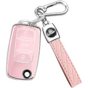 for VW Car Key Fob Cover with Keychain, Soft TPU Car Key Case Shell for Volkswagen Beetle Gti Jetta Passat Tiguan