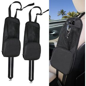 2 Pack Car Storage Organiser Front Seat, Road Trip Essentials Hanging Car Bag Organizer, Side Seat Car Organiser, Multi-functional Mesh Bag, Zipper Bag, Drinks, Item Organiser