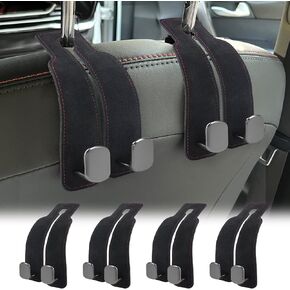 4 Pack Car Seat Hooks for Headrest, Double Headrest Purse Hooks for Car, Stylish Car Back Seat Headrest Hooks for Handbags, Purses, Coat, Umbrellas, Car Organization Accessories (Black)