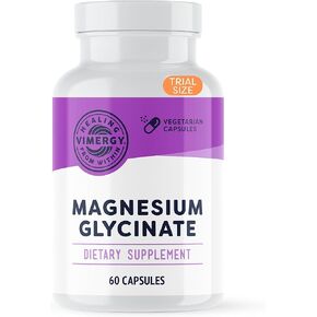 Vimergy Magnesium Glycinate, Travel Size - 30 Servings – with Turmeric & Ginger - Promotes Relaxation & Sleep – Supports Bone, Muscle & Heart Health - Gluten-Free, Kosher, Vegan & Paleo (60ct)