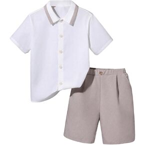 Verdusa Boy's 2 Piece Outfit Casual Short Sleeve Button Up Shirt and Short Sets