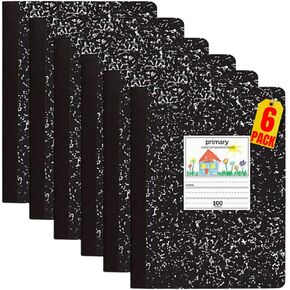 1InTheOffice Primary Composition Notebook, 7 1/2" x 9 3/4", Unruled/Primary Ruled, 100 Sheets, 6 Pack