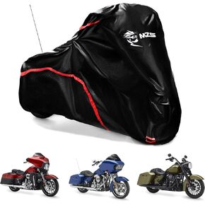 MZS Motorcycle Cover Waterproof Outdoor, 420D All Season Weather Touring Protection Cover Storage fit up to 107" Compatible with Road King Electra Street Glide Ultra Revial Heritage Vulcan Wing