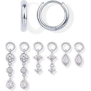 PAVOI 18K Gold Plated Huggie Earrings and Charm Set for Women | Mix and Match Earring Pack with Cubic Zirconia Pearl Opal Star Heart Evil Eye Snake Boho Charms