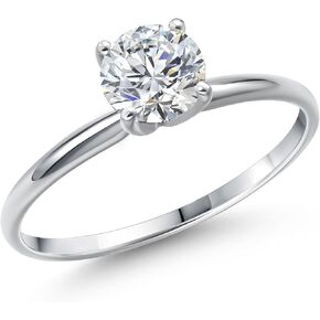 Gem Stone King 14K White Gold IGI Certified Lab Grown Diamond Solitaire Engagement Ring For Women | 0.75 Ct Round Cut | DEF Color | VVS-VS Clarity | Available in Size 5,6,7,8,9