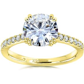 Kobelli Forever One Moissanite and Lab Grown Diamond Engagement Ring 2 1/10 CTW 14k Yellow Gold (DEF/VS)