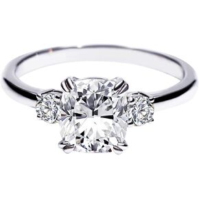 TIANYU Cushion Cut 1.5ct DF VVS Moissanite 18K White Gold Plated Sterling Silver 3 Stone Design Engagement Rings for Women