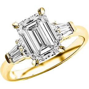 14K White Gold 1.5 Carat LAB GROWN DIAMOND Prong Set Round And Baguette Emerald Cut Diamond Engagement Ring (D-E Color VS1-VS2 Clarity 1 Ct Center)
